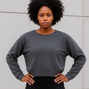 Hollister Gray Cropped Sweatshirt L | Lounge Pullover Crewneck Top